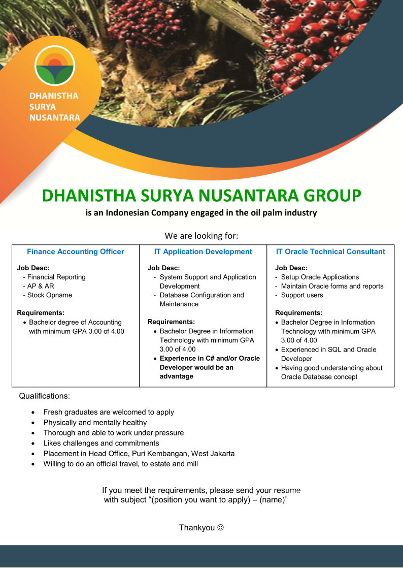 Lowongan Kerja PT. Dhanista Surya Nusantara | ACC UBM